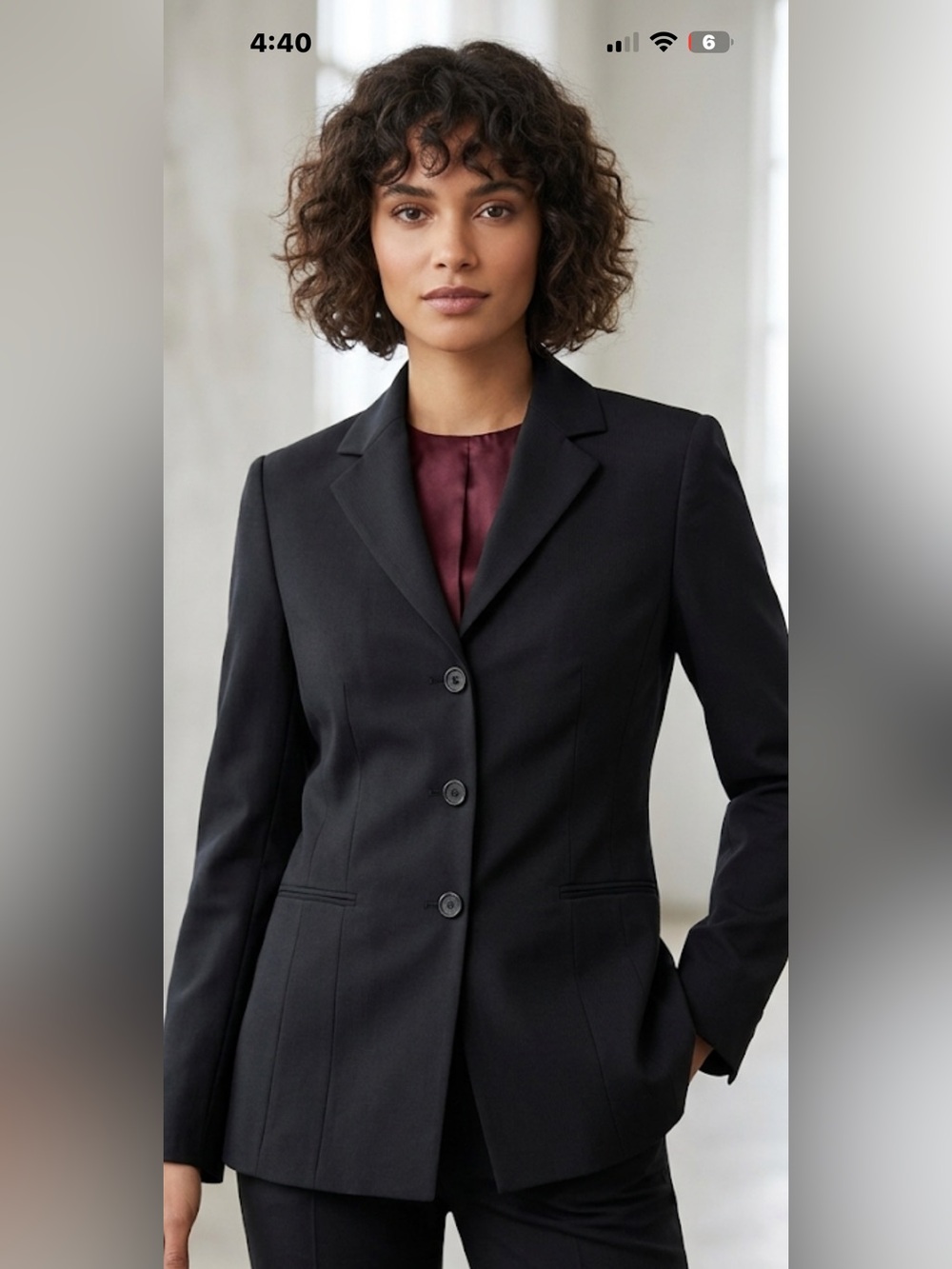 Classic Black Three-Button 100% Wool Tailored Women's Blazer made in Italy NWT